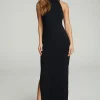 Cheap Mock Neck Open Back Maxi Dress With Side Slit Women Dresses