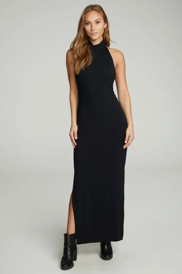 Cheap Mock Neck Open Back Maxi Dress With Side Slit Women Dresses