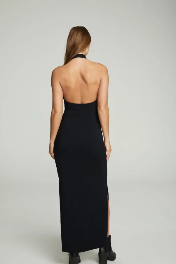 Cheap Mock Neck Open Back Maxi Dress With Side Slit Women Dresses