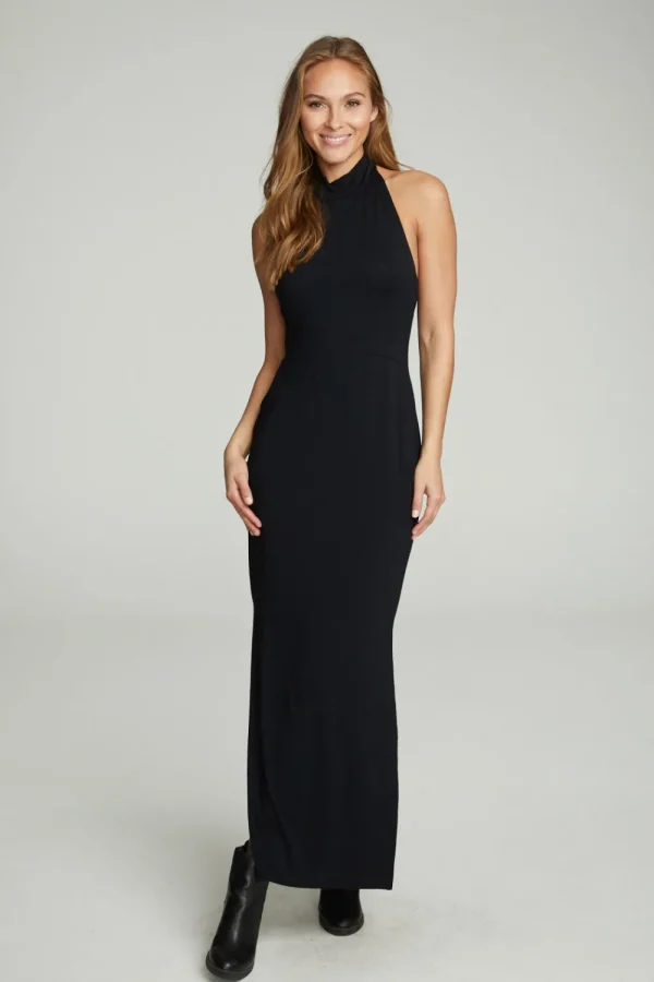 Cheap Mock Neck Open Back Maxi Dress With Side Slit Women Dresses