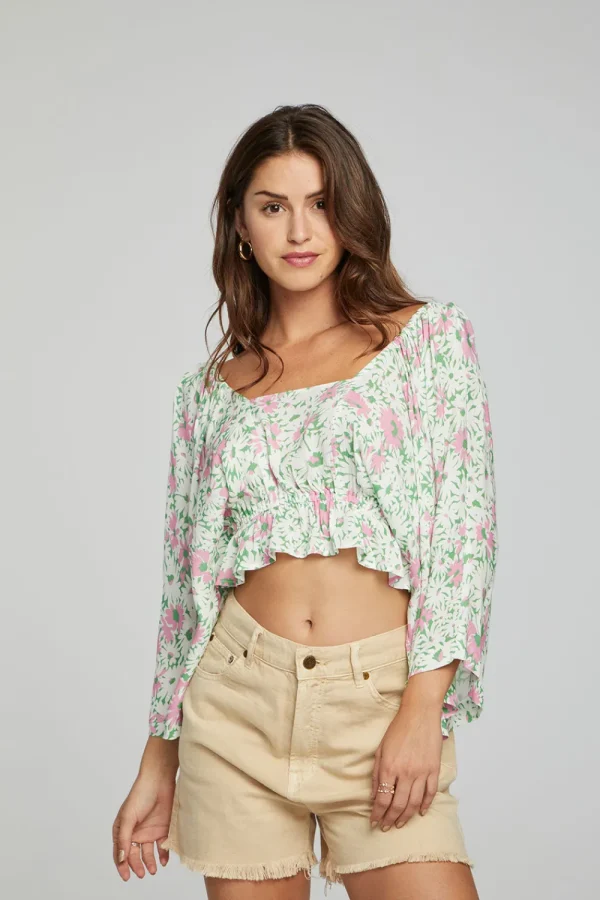 Store Monarch Crop Top - Grass Daisy Floral Women Outerwear | Loungewear