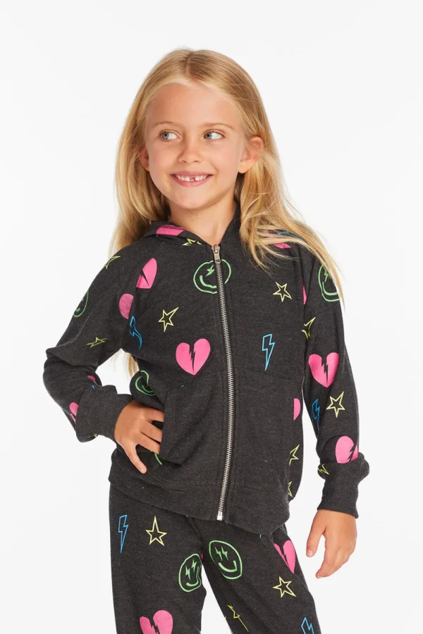 Best Neon Heart & Smiles Girls Zip-up Hoodie Kids Girls