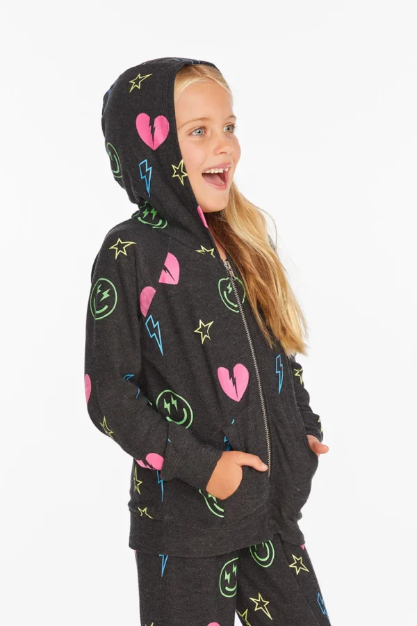Best Neon Heart & Smiles Girls Zip-up Hoodie Kids Girls