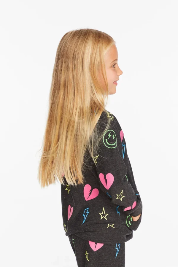 Best Neon Heart & Smiles Girls Zip-up Hoodie Kids Girls