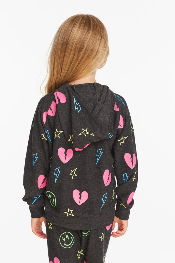 Best Neon Heart & Smiles Girls Zip-up Hoodie Kids Girls