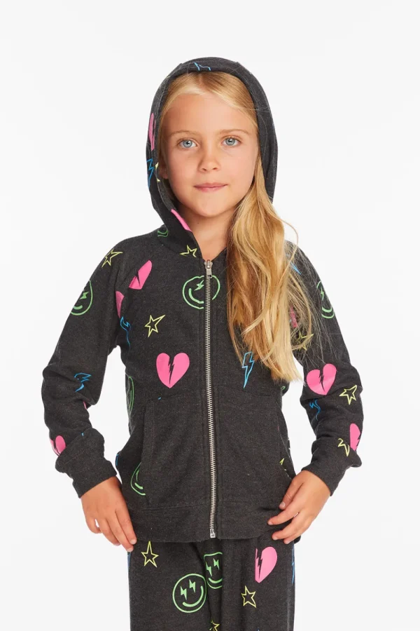 Best Neon Heart & Smiles Girls Zip-up Hoodie Kids Girls
