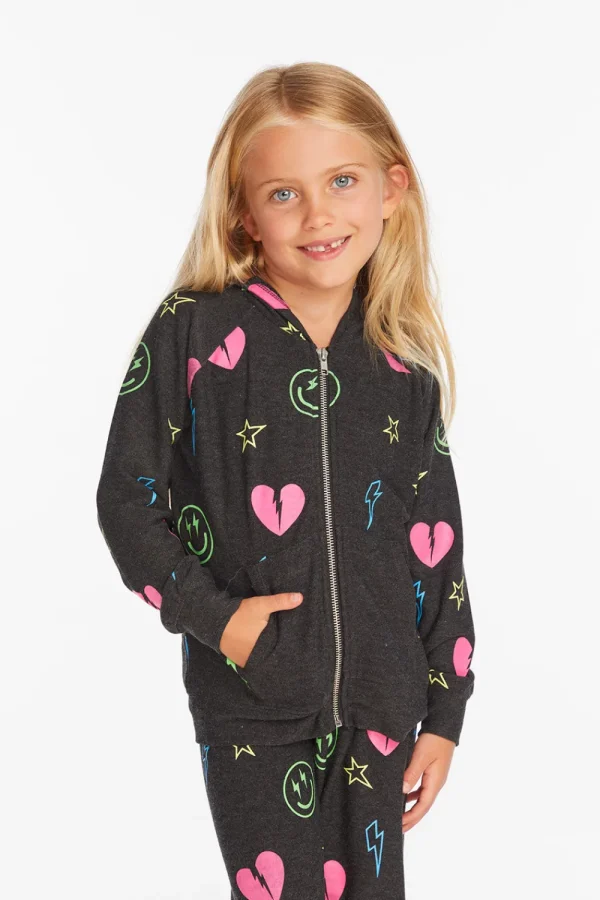 Best Neon Heart & Smiles Girls Zip-up Hoodie Kids Girls