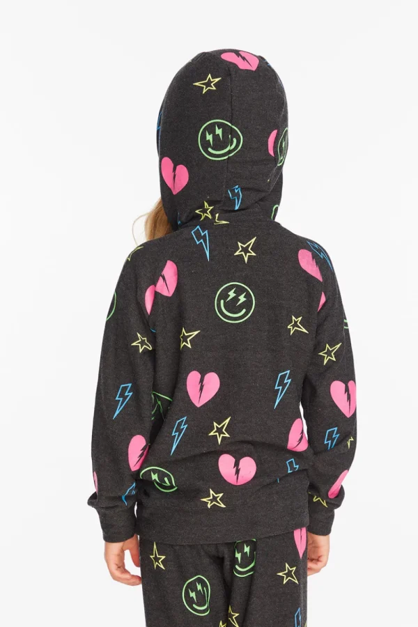 Best Neon Heart & Smiles Girls Zip-up Hoodie Kids Girls