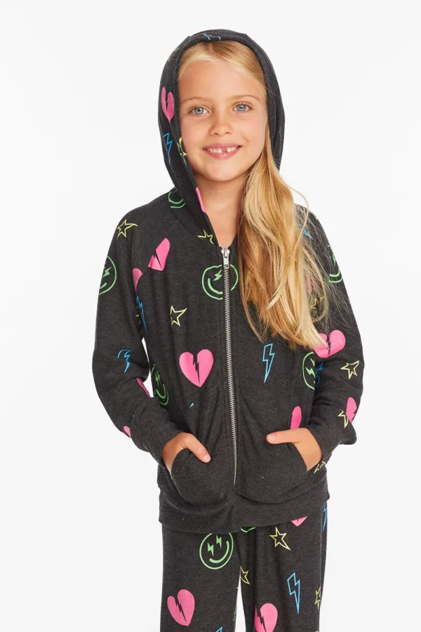 Best Neon Heart & Smiles Girls Zip-up Hoodie Kids Girls