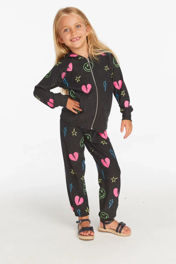Best Neon Heart & Smiles Girls Zip-up Hoodie Kids Girls