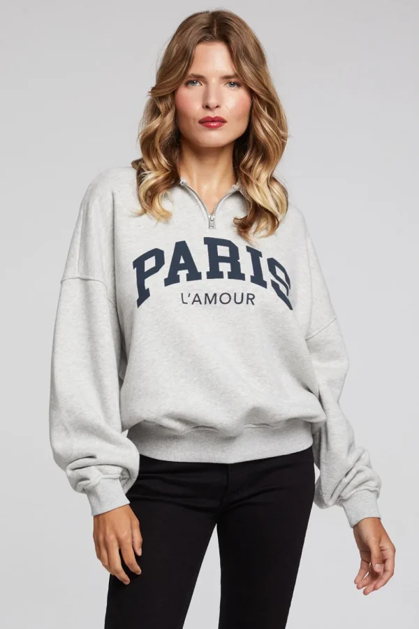 Shop Paris L'Amour Heather Grey Long Sleeve Women Loungewear | Graphics