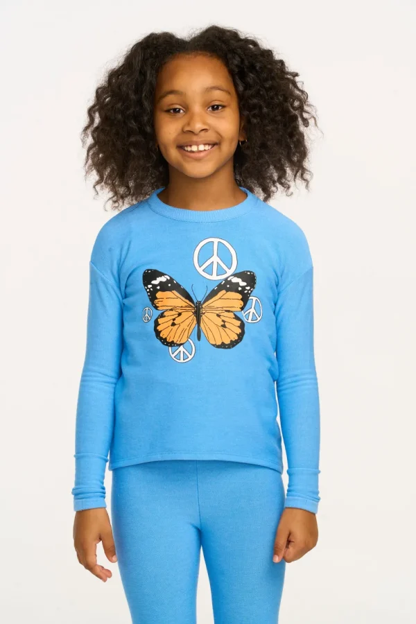 Best Peace Butterfly Long Sleeve Cozy Knit Pullover Kids Girls
