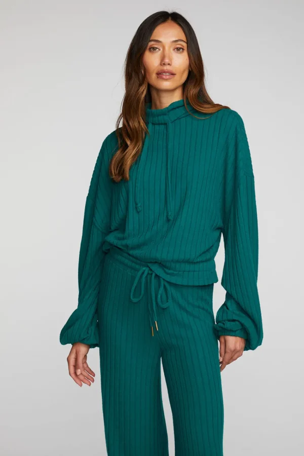Discount Poor Boy Rib Knit Cropped Pullover With Elastic Waist & Sleeve Women Tops