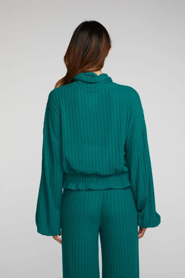 Discount Poor Boy Rib Knit Cropped Pullover With Elastic Waist & Sleeve Women Tops