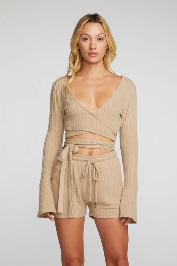 Store Poor Boy Rib Long Sleeve Wrap Top Women Tops