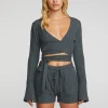 Clearance Poor Boy Rib Long Sleeve Wrap Top Women Tops