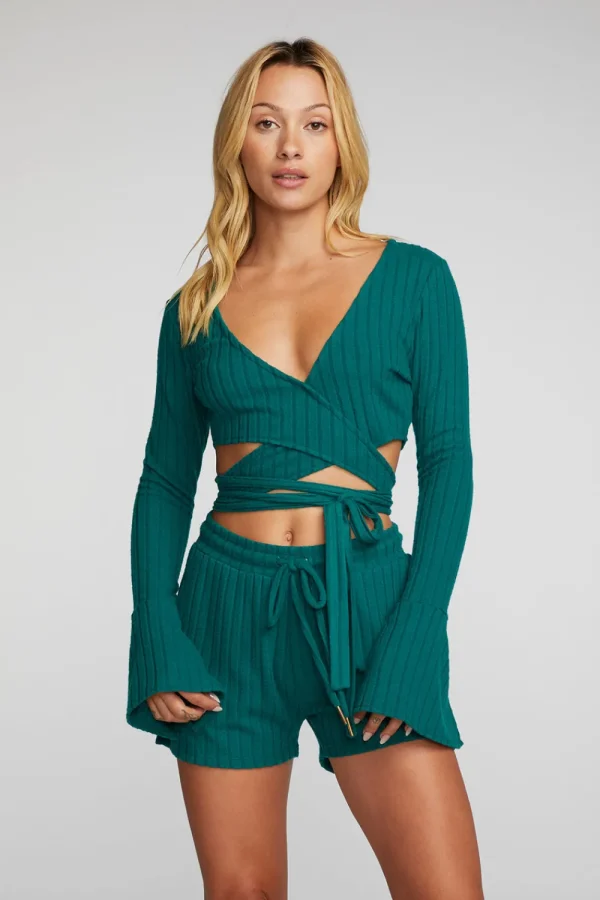 Sale Poor Boy Rib Long Sleeve Wrap Top Women Tops