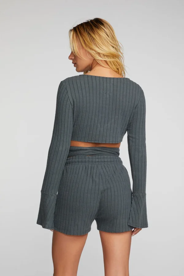 Clearance Poor Boy Rib Long Sleeve Wrap Top Women Tops