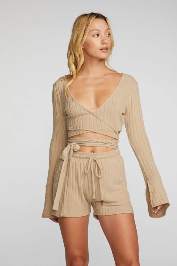Store Poor Boy Rib Long Sleeve Wrap Top Women Tops