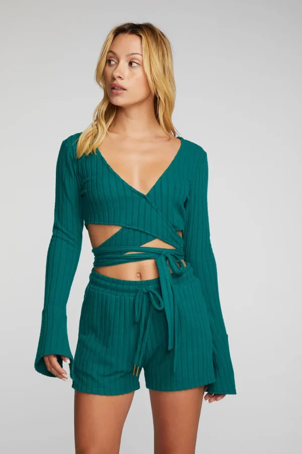 Sale Poor Boy Rib Long Sleeve Wrap Top Women Tops