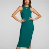 Best Poor Boy Rib Midi Dress With Side Slit Women Dresses
