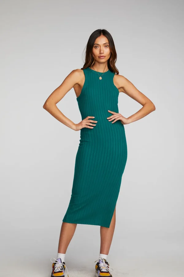 Best Poor Boy Rib Midi Dress With Side Slit Women Dresses