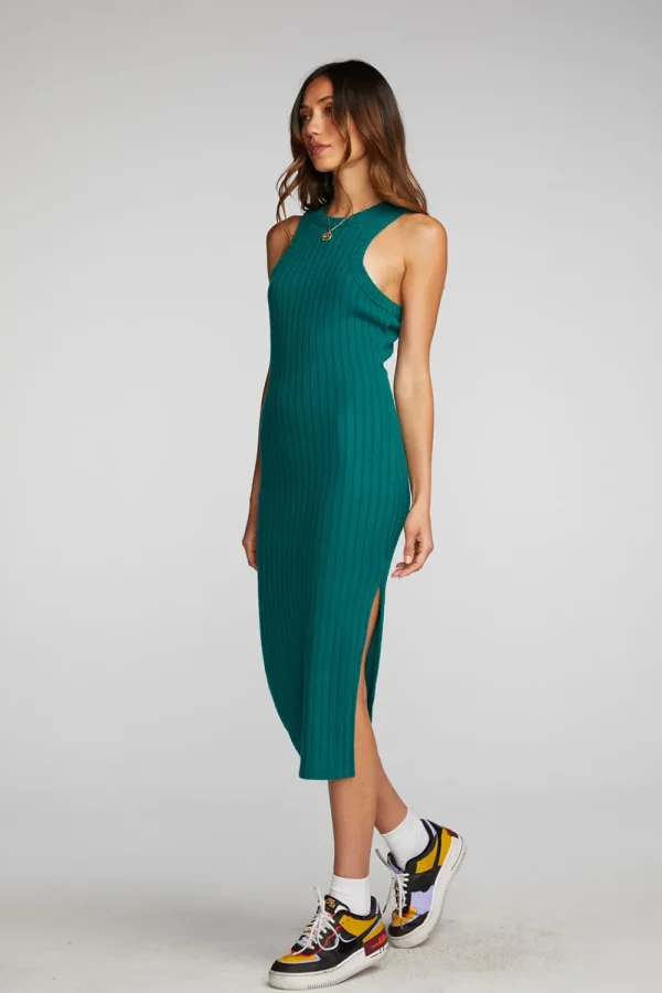 Best Poor Boy Rib Midi Dress With Side Slit Women Dresses