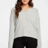 Fashion Poor Boy Rib V Neck Thumbhole Pullover Hoodie Women Outerwear | Tops