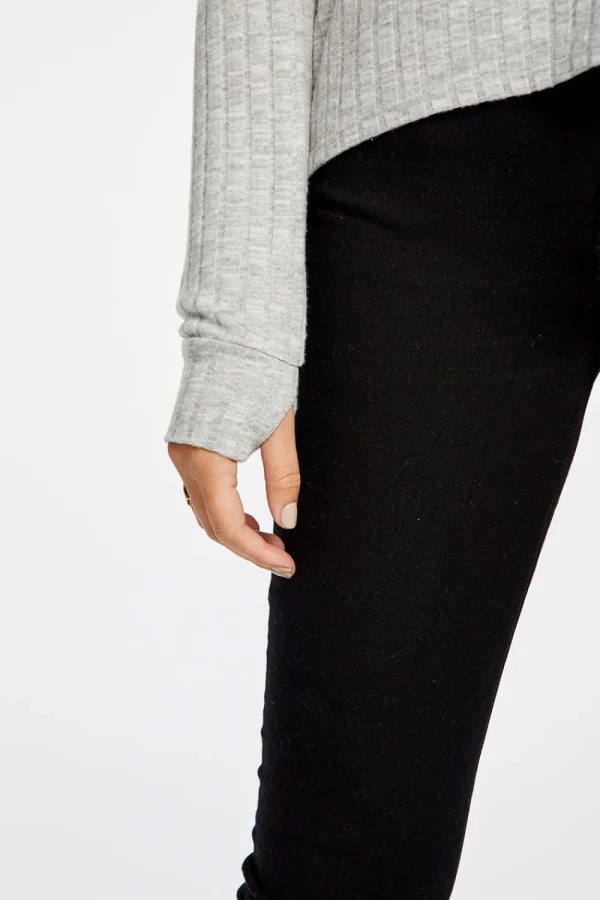 Fashion Poor Boy Rib V Neck Thumbhole Pullover Hoodie Women Outerwear | Tops