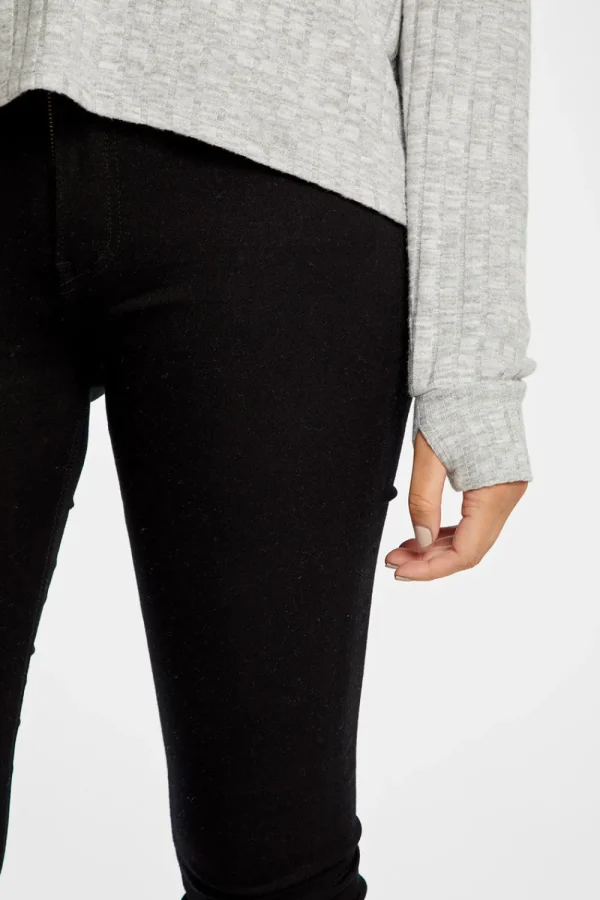 Fashion Poor Boy Rib V Neck Thumbhole Pullover Hoodie Women Outerwear | Tops