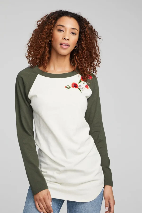 Clearance Poppy Embroidery Football Long Sleeve Women Loungewear | Graphics