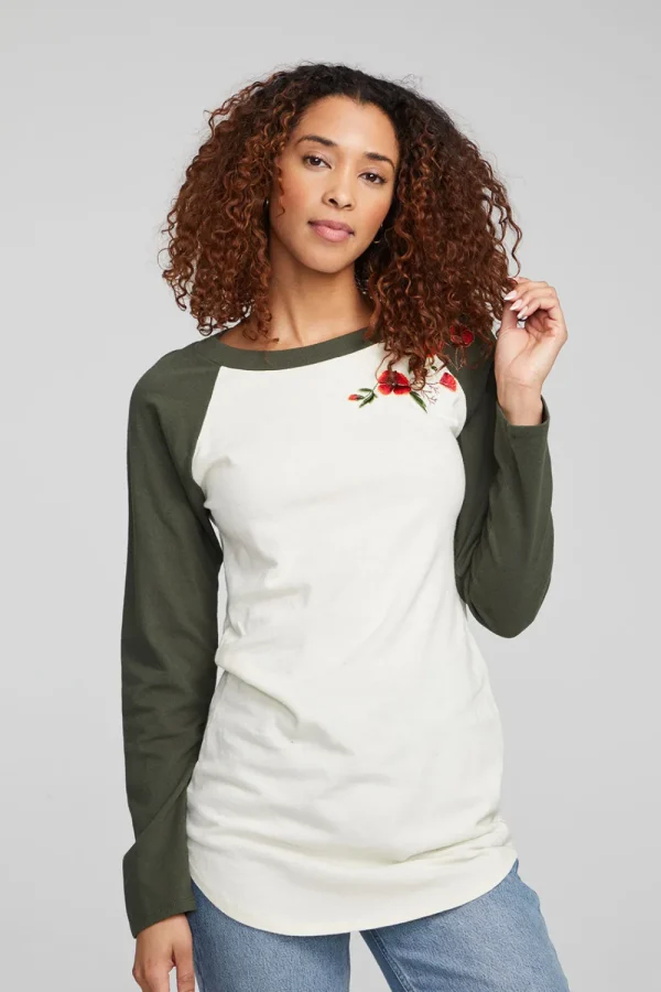Clearance Poppy Embroidery Football Long Sleeve Women Loungewear | Graphics