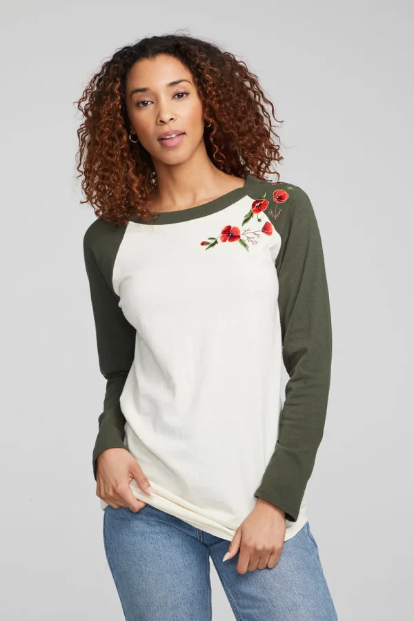 Clearance Poppy Embroidery Football Long Sleeve Women Loungewear | Graphics