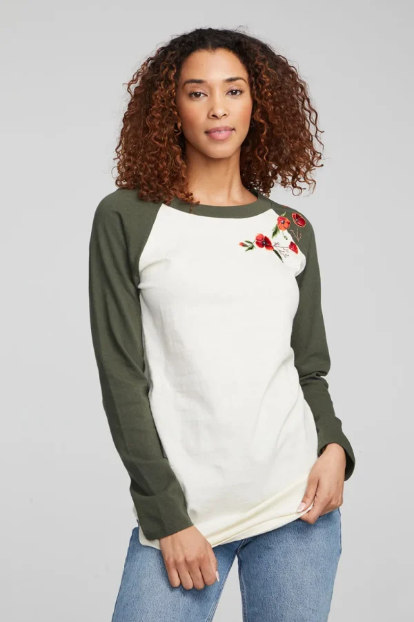 Clearance Poppy Embroidery Football Long Sleeve Women Loungewear | Graphics