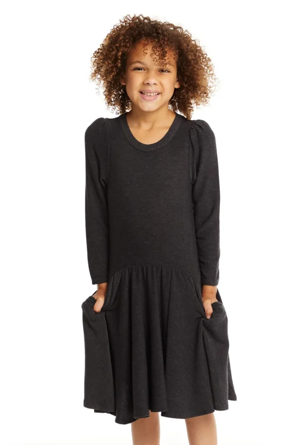 Outlet Puff Black Licorice Long Sleeve Dress With Twirl Skirt Kids Girls