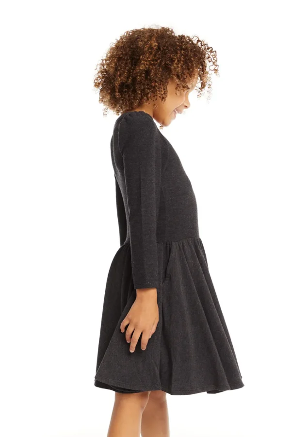 Outlet Puff Black Licorice Long Sleeve Dress With Twirl Skirt Kids Girls
