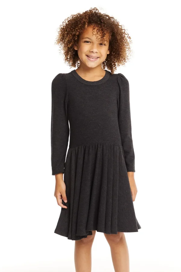 Outlet Puff Black Licorice Long Sleeve Dress With Twirl Skirt Kids Girls
