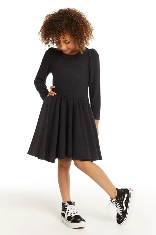 Outlet Puff Black Licorice Long Sleeve Dress With Twirl Skirt Kids Girls