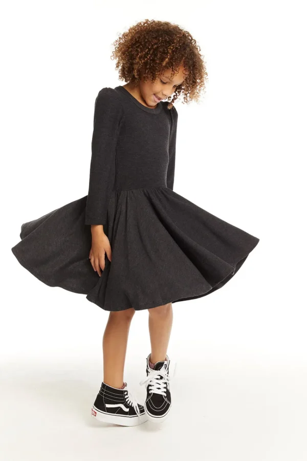 Outlet Puff Black Licorice Long Sleeve Dress With Twirl Skirt Kids Girls