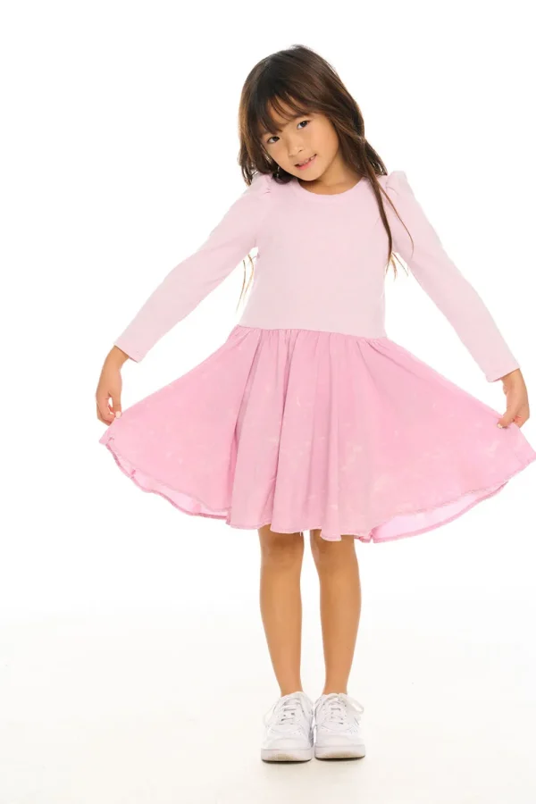 Shop Puff Long Sleeve Dress With Twirl Skirt Kids Girls