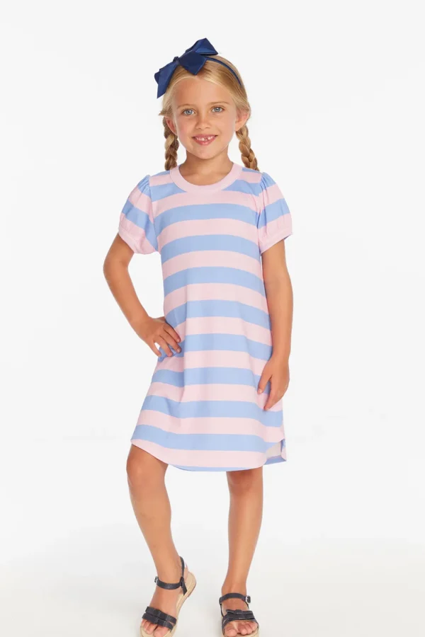 Hot Puff Sleeve Bubblegum Stripe Dress Kids Girls