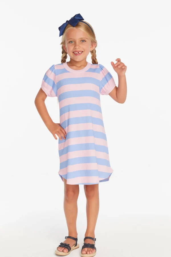 Hot Puff Sleeve Bubblegum Stripe Dress Kids Girls
