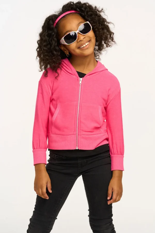 Cheap Puffy Flamingo Pink Cozy Knit Zip Up Hoodie Kids Girls