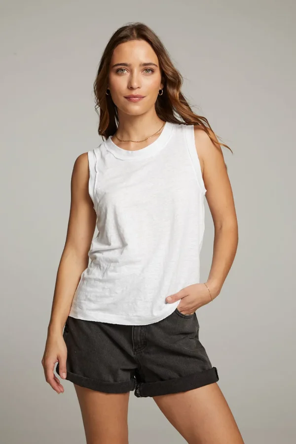 Sale Raw Edge White Muscle Tank Women Loungewear | Tops