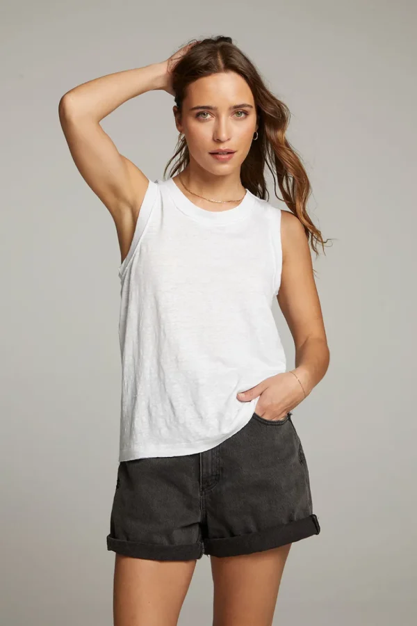 Sale Raw Edge White Muscle Tank Women Loungewear | Tops