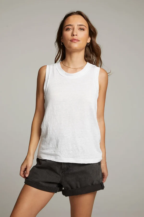 Sale Raw Edge White Muscle Tank Women Loungewear | Tops