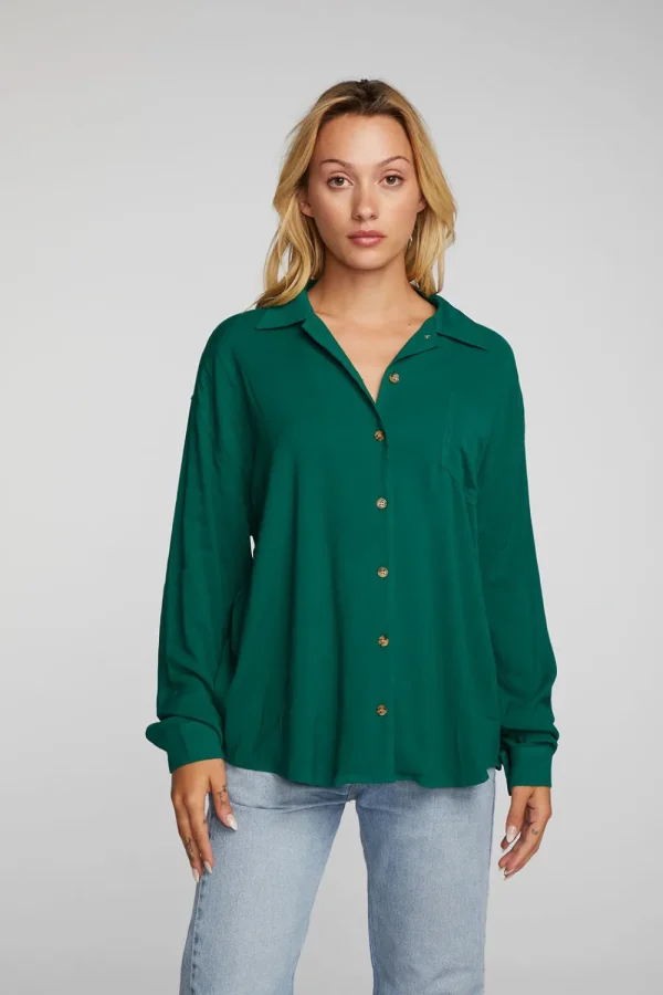 Hot Rayon Woven Long Sleeve Button Down Women Loungewear | Tops