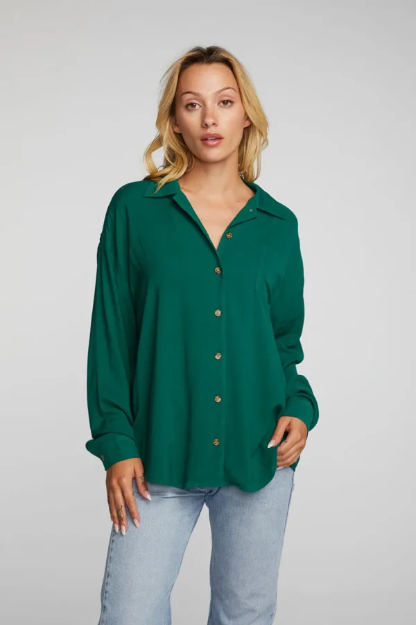 Hot Rayon Woven Long Sleeve Button Down Women Loungewear | Tops