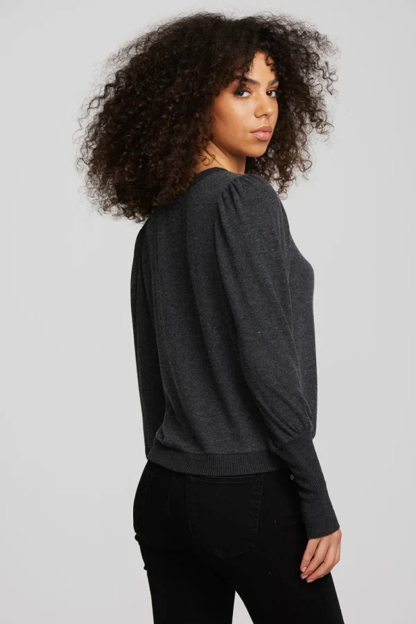 Store Recycled Bliss Knit Crewneck Pullover With Rib And Puff Sleeve Women Tops