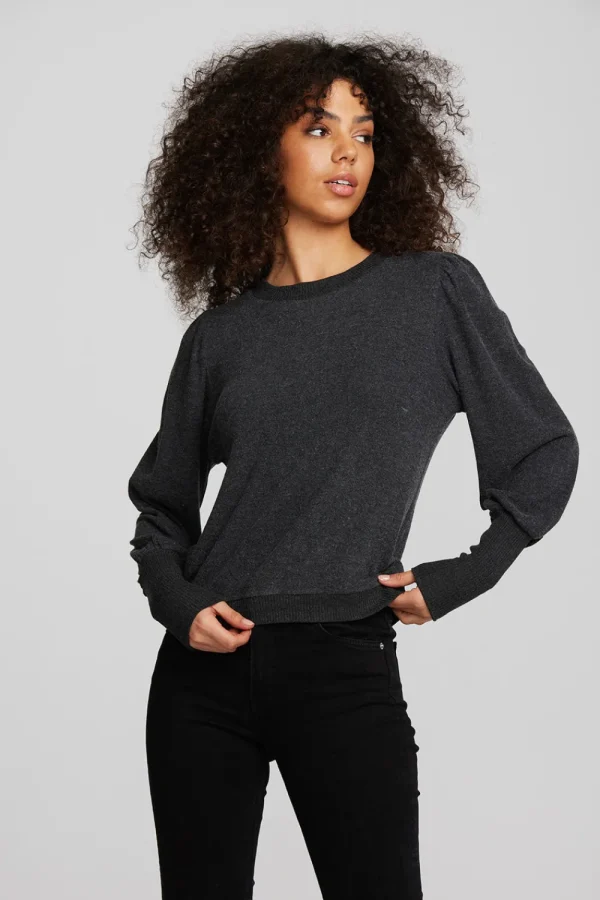 Store Recycled Bliss Knit Crewneck Pullover With Rib And Puff Sleeve Women Tops